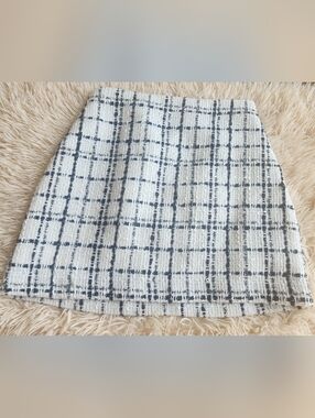 Express White and Black Windowpane Tweed Mini Skirt